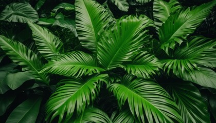 A bunch of green palm leaves
