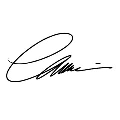 Abstract Signature initial letter C. Vector image with black writing and transparent background.