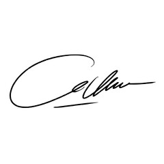 Abstract Signature initial letter C. Vector image with black writing and transparent background.