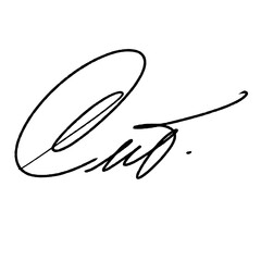 Abstract Signature initial letter C. Vector image with black writing and transparent background.
