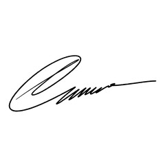 Abstract Signature initial letter C. Vector image with black writing and transparent background.