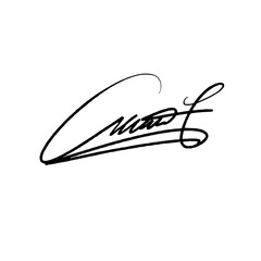 Abstract Signature initial letter C. Vector image with black writing and transparent background.