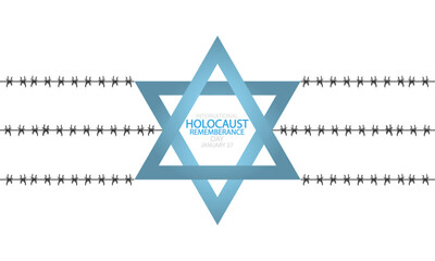 Holocaust Remembrance International Day Star of David barbed wire, vector art illustration.
