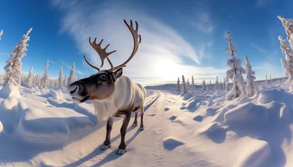  Reindeer in the snow in arctic Winter North Pole scene © Randall