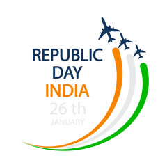 India republic day 26 january planes, vector art illustration.