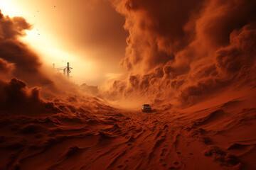A Martian dust storm engulfing a colony. - obrazy, fototapety, plakaty