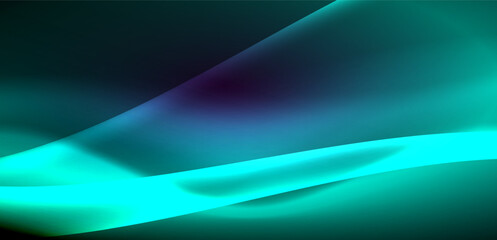 Dynamic waves in ethereal glow of neon lights. Concept merges fluidity of motion with vibrant allure of neon, crafting entrancing backdrop that embodies both vitality and futuristic sophistication