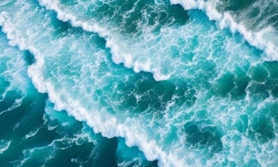 Fototapeta premium Waves in the sea. Aerial view of ocean waves. Top view from above. Drone photography. Beautiful seascape.