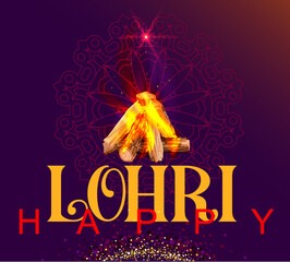 Happy lohri lettering text template invitation greeting card - obrazy, fototapety, plakaty