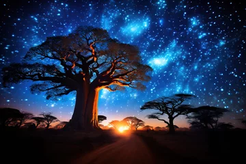 Gordijnen Baobab trees under the Milky Way. © 22Imagesstudio