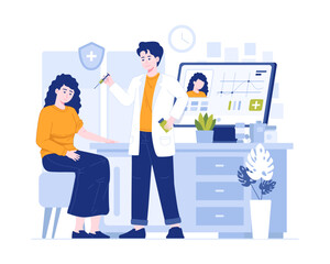 Male doctor give vaccine to patient in clinic