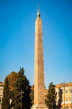 Piazza del Popolo Flaminio Obelisk in Rome at sunset
