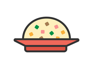 炒飯のアイコン（線画カラー）のイラスト