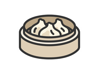 蒸篭に入った、小籠包のアイコン（線画カラー）のイラスト