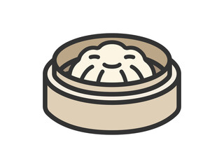 蒸篭に入った、中華まんのアイコン（線画カラー）のイラスト