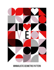 Abstract geometric bauhaus poster. Heart, love, text and other primitive forms, shapes. Modern flat style. Primitive vector illustration