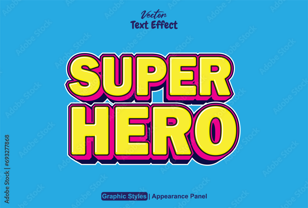 Poster super hero text effect with yellow graphic style and editable.