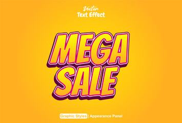 mega sale text effect with orange graphic style and editable.