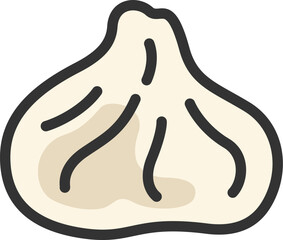 小籠包のアイコン（線画カラー）のイラスト