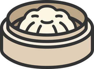 蒸篭に入った、中華まんのアイコン（線画カラー）のイラスト