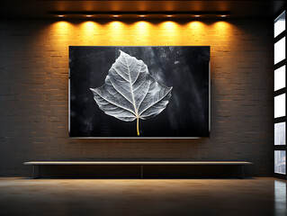 Silver & Black Leaf: Hand-Designed Huge Painting with Light Luxury Interior, Dazzling Contrast of Light and Dark