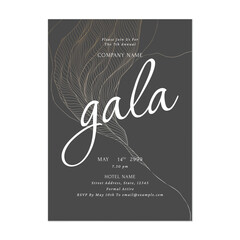 Dark grey and white abstract line art gala dinner invitation template