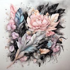 water color painting soft pastel feather and flora