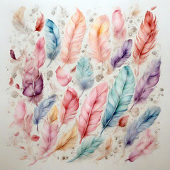 water color painting soft pastel feather and flora