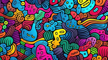 Fun colorful line doodle seamless pattern