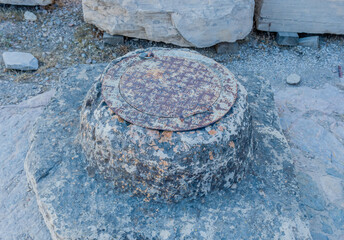 Manhole located at Acropolis in Athens, Greece.