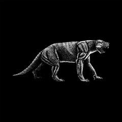Thylacoleo hand drawing vector isolated on black background.