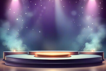 Spotlit podium on bright backdrop with smoke Elegant award ceremony stage Empty pedestal in vector