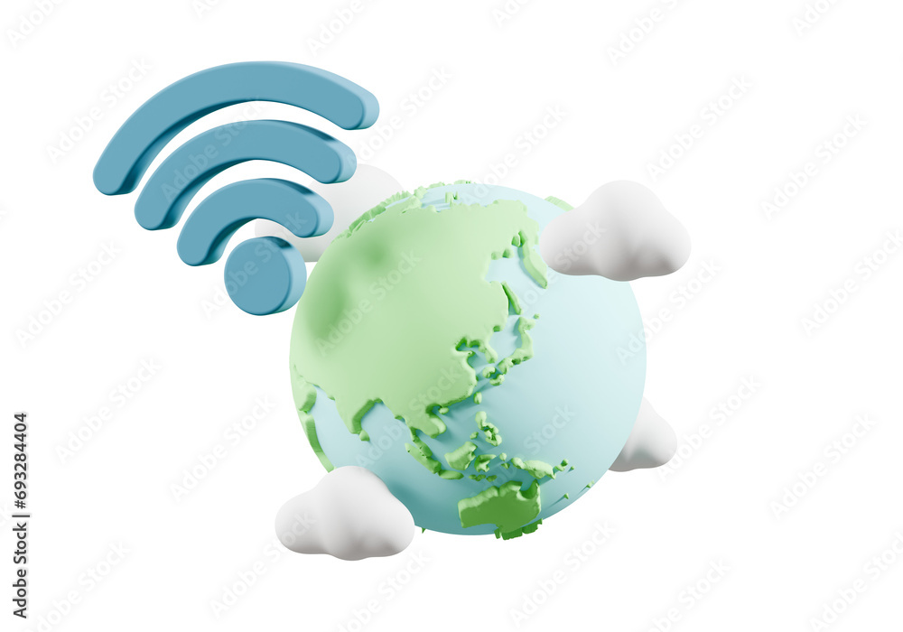 Aufkleber 3d wireless or wi-fi with earth global connection icon and sharing network on laptop pc internet. ho