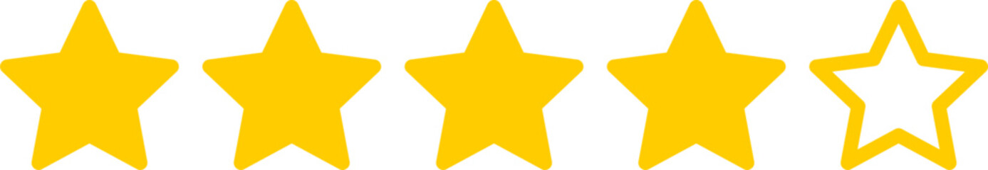 Golden Yellow Five 4 Stars Icon Product Quality Review Symbol. Vector Image.