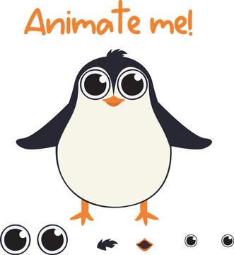 Cute Penguin for animation. Penguin for motion design. Cartoon style. Vector illustration. For card, posters, banners, books, printing on the pack, printing on clothes, fabric, wallpaper