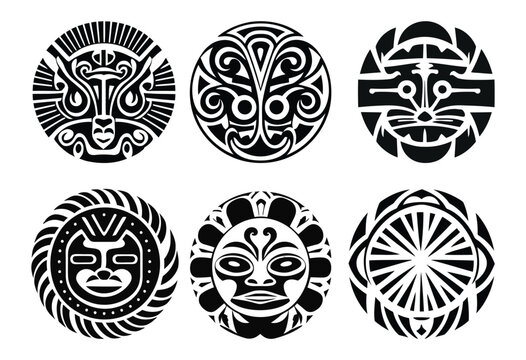 Round Maori tattoo ornament african maya aztec ethnic tribal style