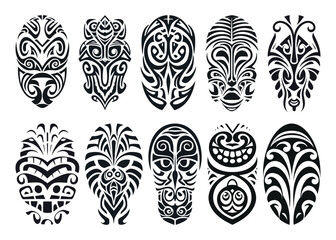 Hand drawn set of tattoo sketch maori style for leg or shoulder
