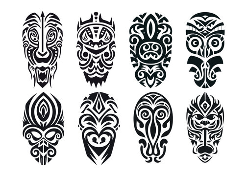 Hand drawn set of tattoo sketch maori style for leg or shoulder
