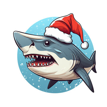 Hai mit Weihnachtsmütze / Hai Clipart / Weihnachtliche Tier Illustration / Hai Bild mit transparentem Hintergrund / Comic Hai Grafik / Ki-Ai generiert