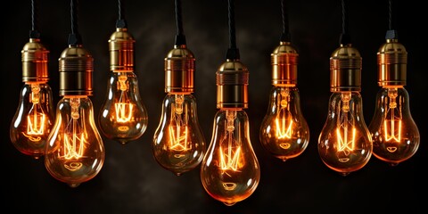 Obraz premium set of hanging light bulbs vintage lamps bulb on dark background