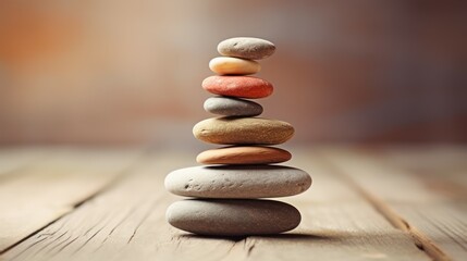 Fototapeta na wymiar Stack of pebble stones symbol of harmony balance and mind in yoga and spa zen relaxation massage.