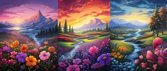 Fototapeta na wymiar Fantasy Landscape with Colorful Flowers