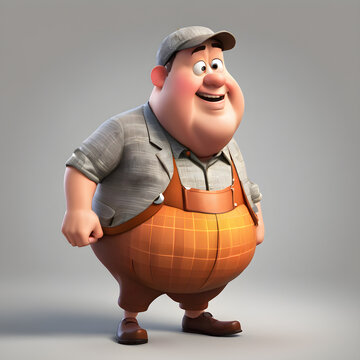3d render illustration of Isolated fat male cartoon character 
