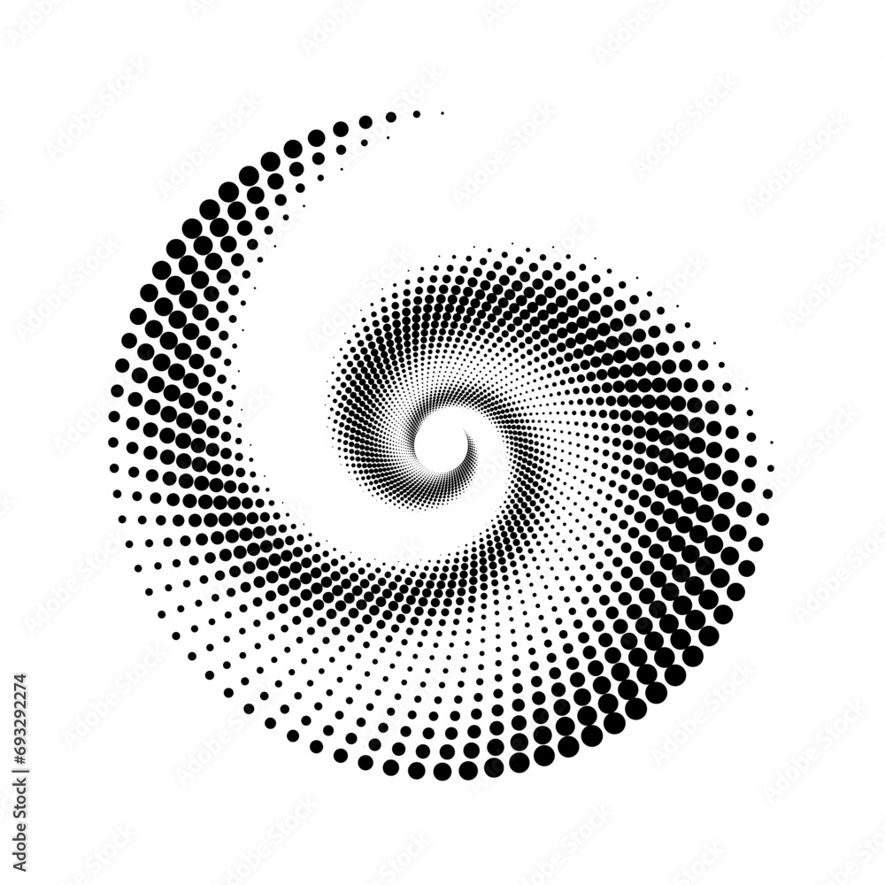 Aufkleber dotted spiral lines element. radial spinning halftone form. circle swirl dots shape. abstract geomet