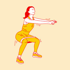 Simple cartoon illustration of woman physical fitness 4