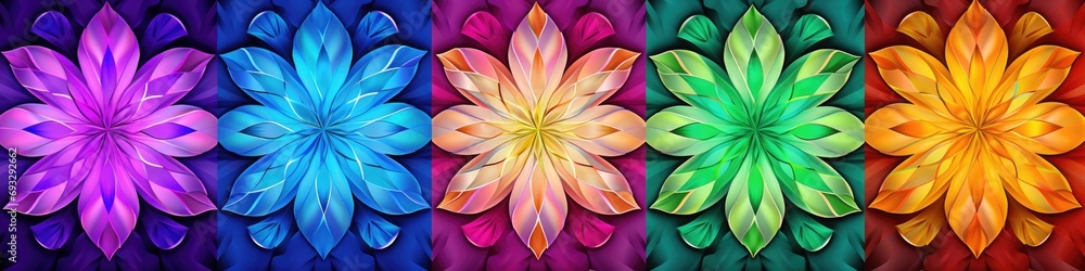 Aufkleber a group of colorful flowers are arranged in a row. generative ai.