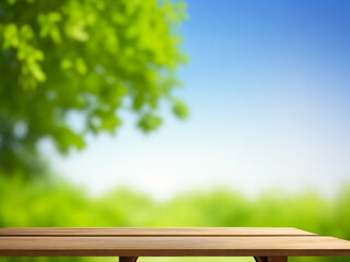 Fototapeta premium Empty wooden table with natural blur background