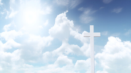Christian Cross Radiates Against a Heavenly Sky Backdrop, Christian Cross Appears Brightly in Celestial Sky background ai generated