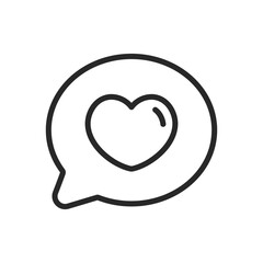 Love Chat Text Bubble Icon - Heart in Speech Bubble Linear Vector Pictogram for Romantic Communication, Messaging, and Valentine's Day Love Texting.