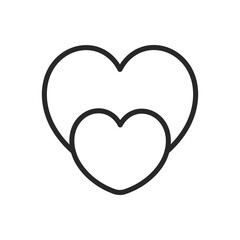 Two Cute Hearts Icon - Line Vector Pictogram for Couple Love, Valentine's Day, and Romantic Graphics. Symbol of Relationship, Sympathy and Wedding.